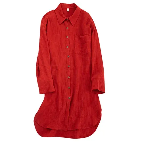 100% Cotton Long Sleeve Chic Shirt Dress with Turn-Down Collar for Women – Elegant Party & Casual Wear