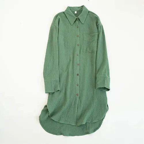 100% Cotton Long Sleeve Chic Shirt Dress with Turn-Down Collar for Women – Elegant Party & Casual Wear