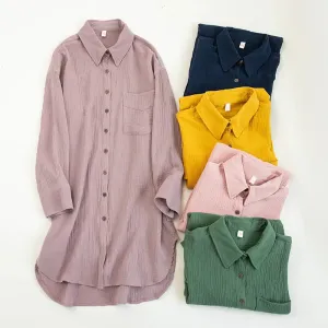 100% Cotton Long Sleeve Chic Shirt Dress with Turn-Down Collar for Women – Elegant Party & Casual Wear