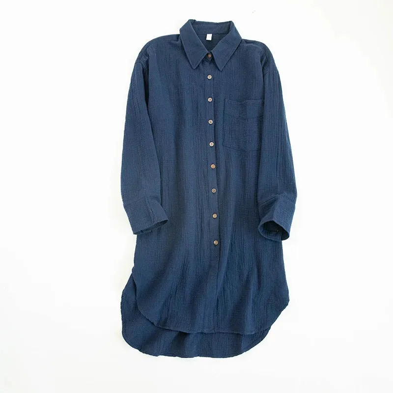 100% Cotton Long Sleeve Chic Shirt Dress with Turn-Down Collar for Women – Elegant Party & Casual Wear
