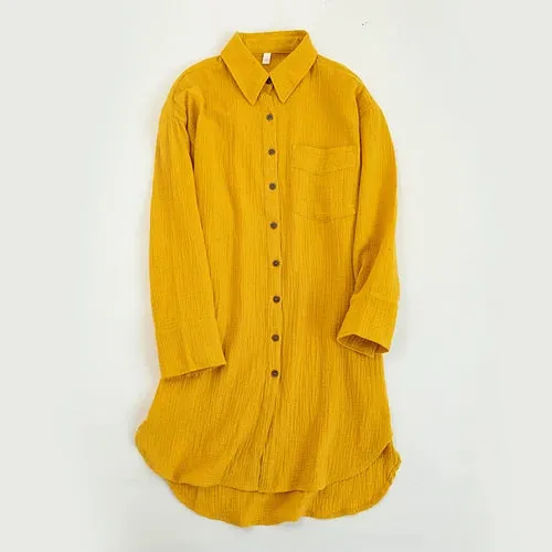 100% Cotton Long Sleeve Chic Shirt Dress with Turn-Down Collar for Women – Elegant Party & Casual Wear