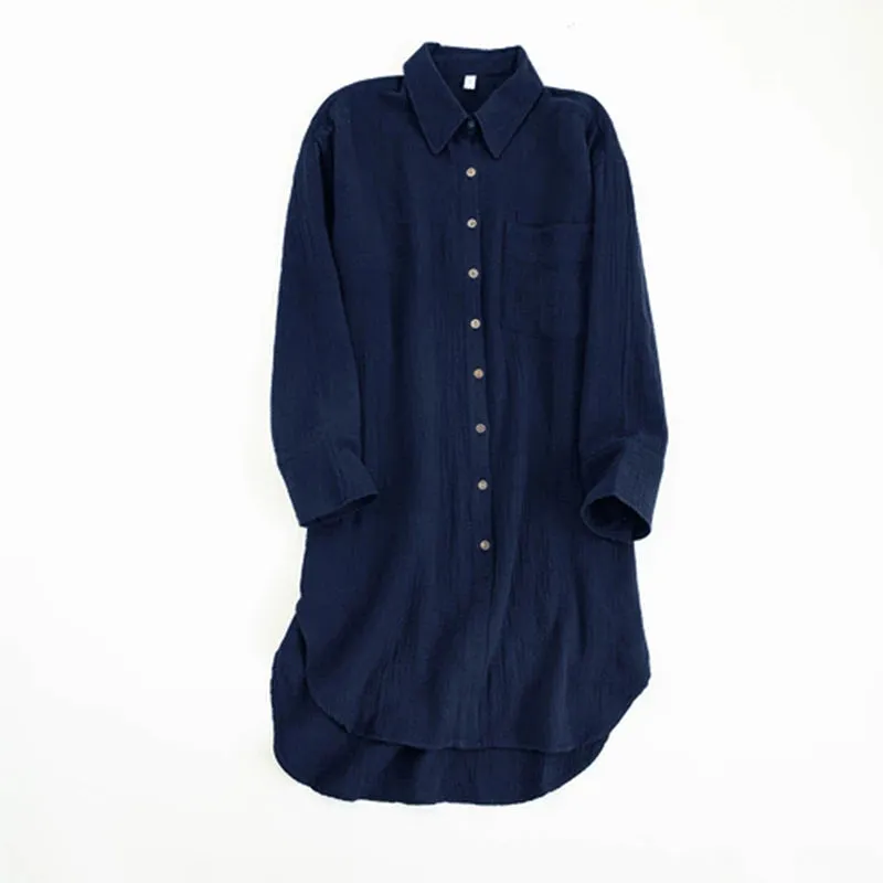 100% Cotton Long Sleeve Chic Shirt Dress with Turn-Down Collar for Women – Elegant Party & Casual Wear