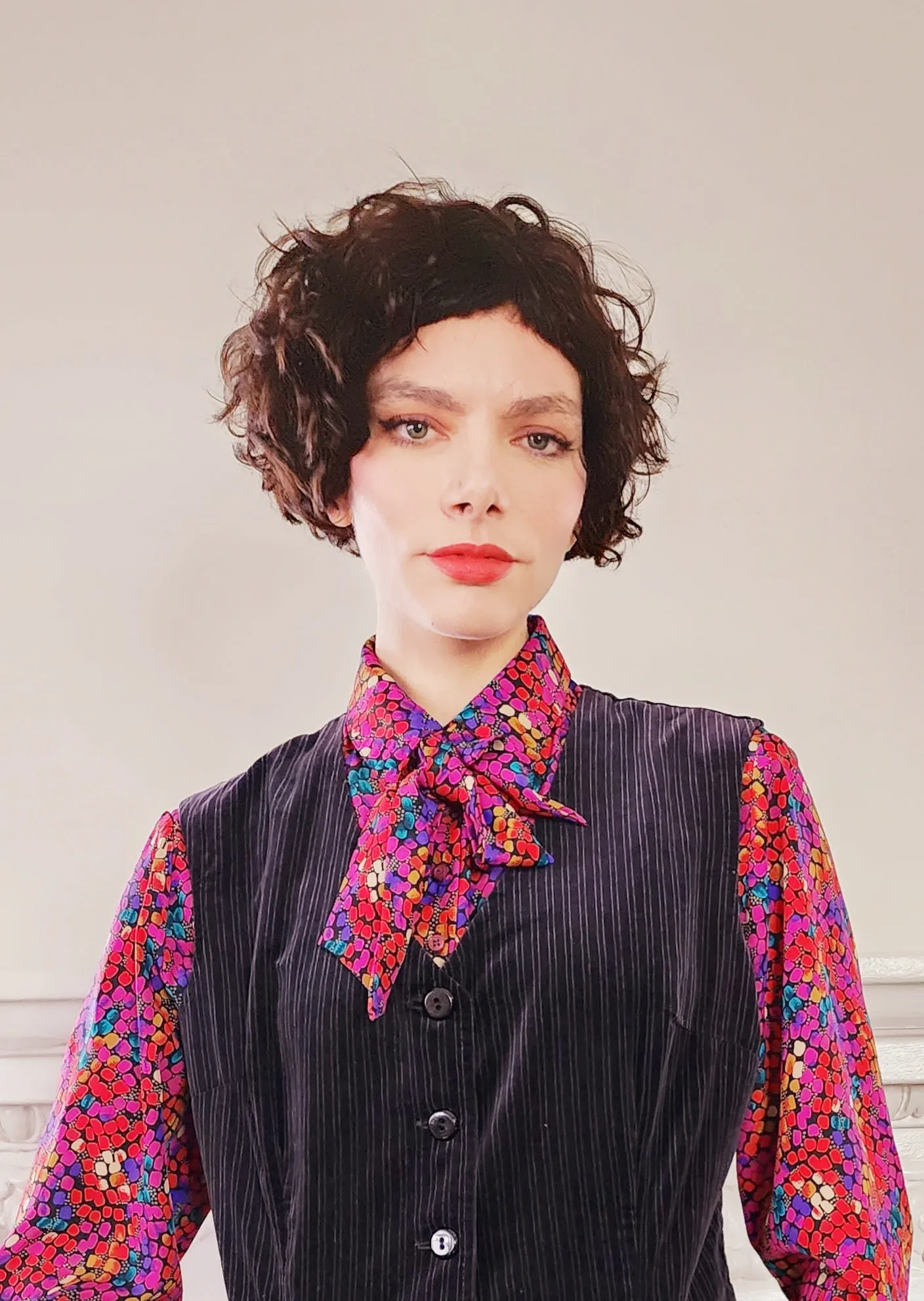 1970s Black Velvet Vest  with Button Down Front Medium