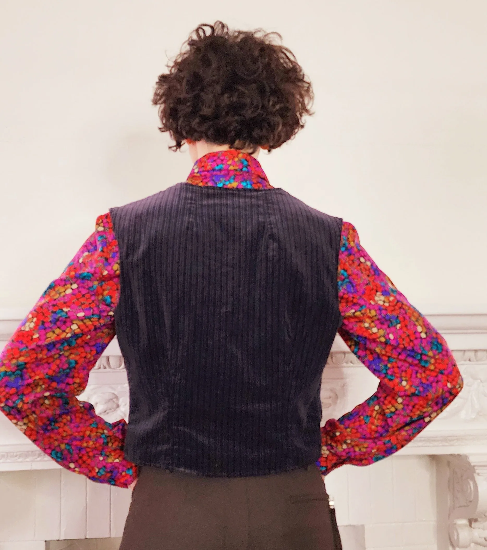 1970s Black Velvet Vest  with Button Down Front Medium