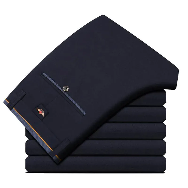 2023 Men's Spring Autumn Fashion Business Casual Long Pants Suit Pants Male Elastic Straight Formal Trousers Plus Big Size 28-40