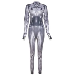 2023European and American Style New Fall Women's Clothing Casual Long Sleeve Digital Printing Slim Fit High Top Sports One-Piece Trousers for Women
