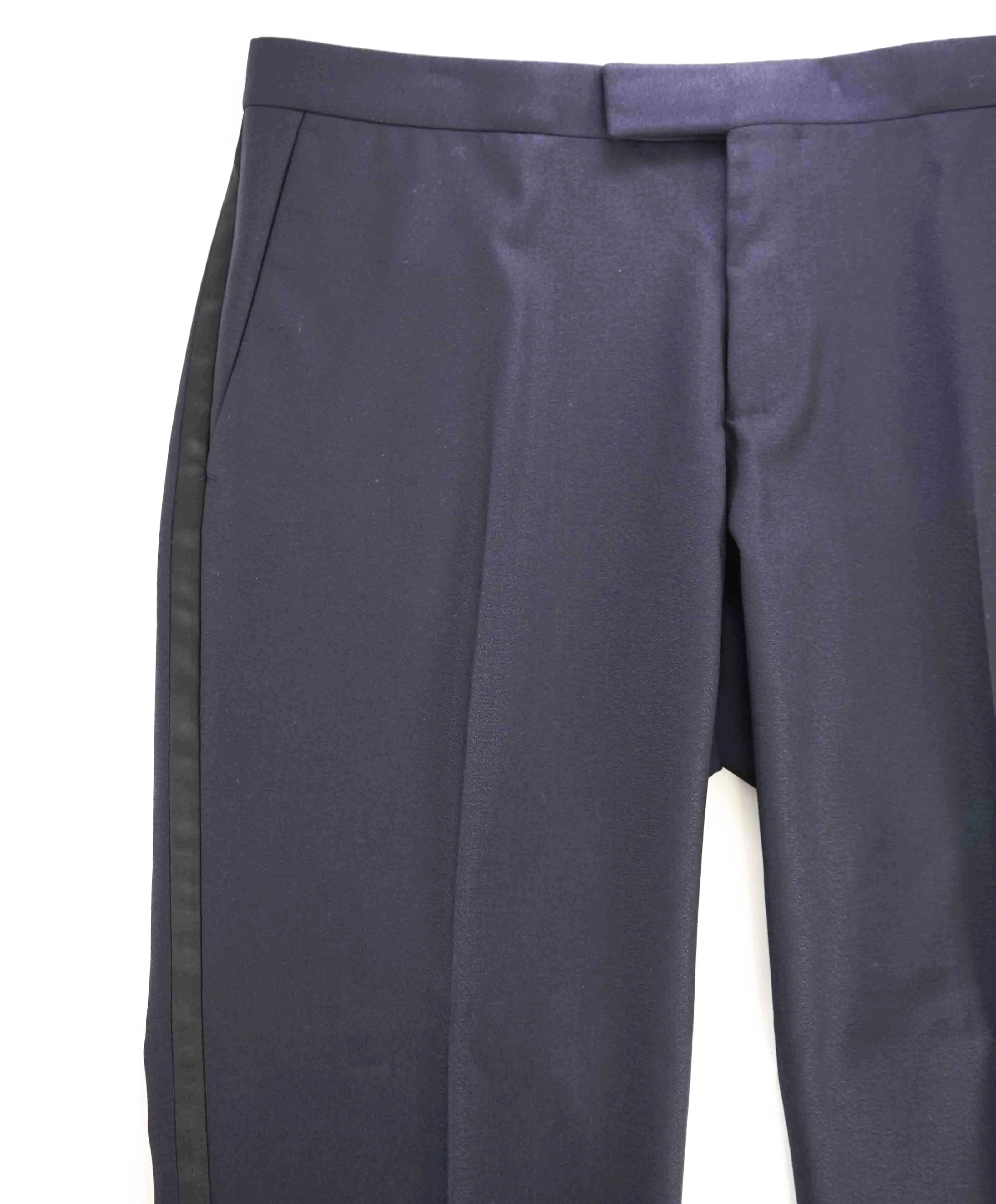 $595 Z ZEGNA - Midnight Blue Silk Stripe Textured Tuxedo Dinner Pants - 37W