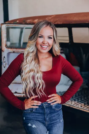 Alayna Solid Slim Bodysuit - Burgundy