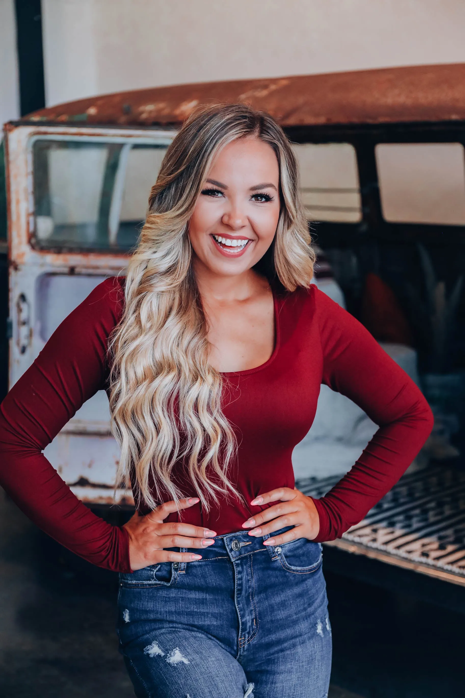 Alayna Solid Slim Bodysuit - Burgundy