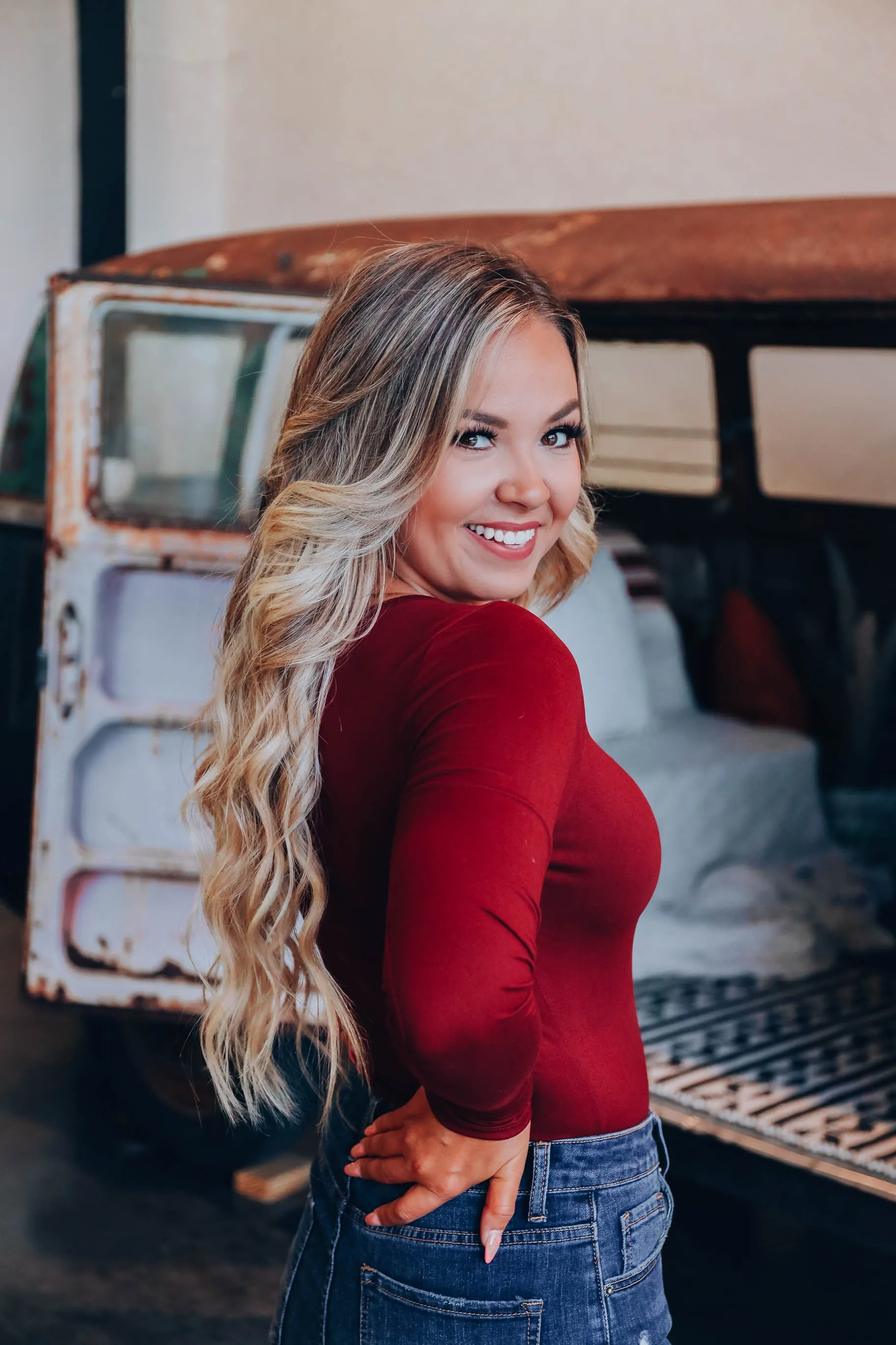 Alayna Solid Slim Bodysuit - Burgundy
