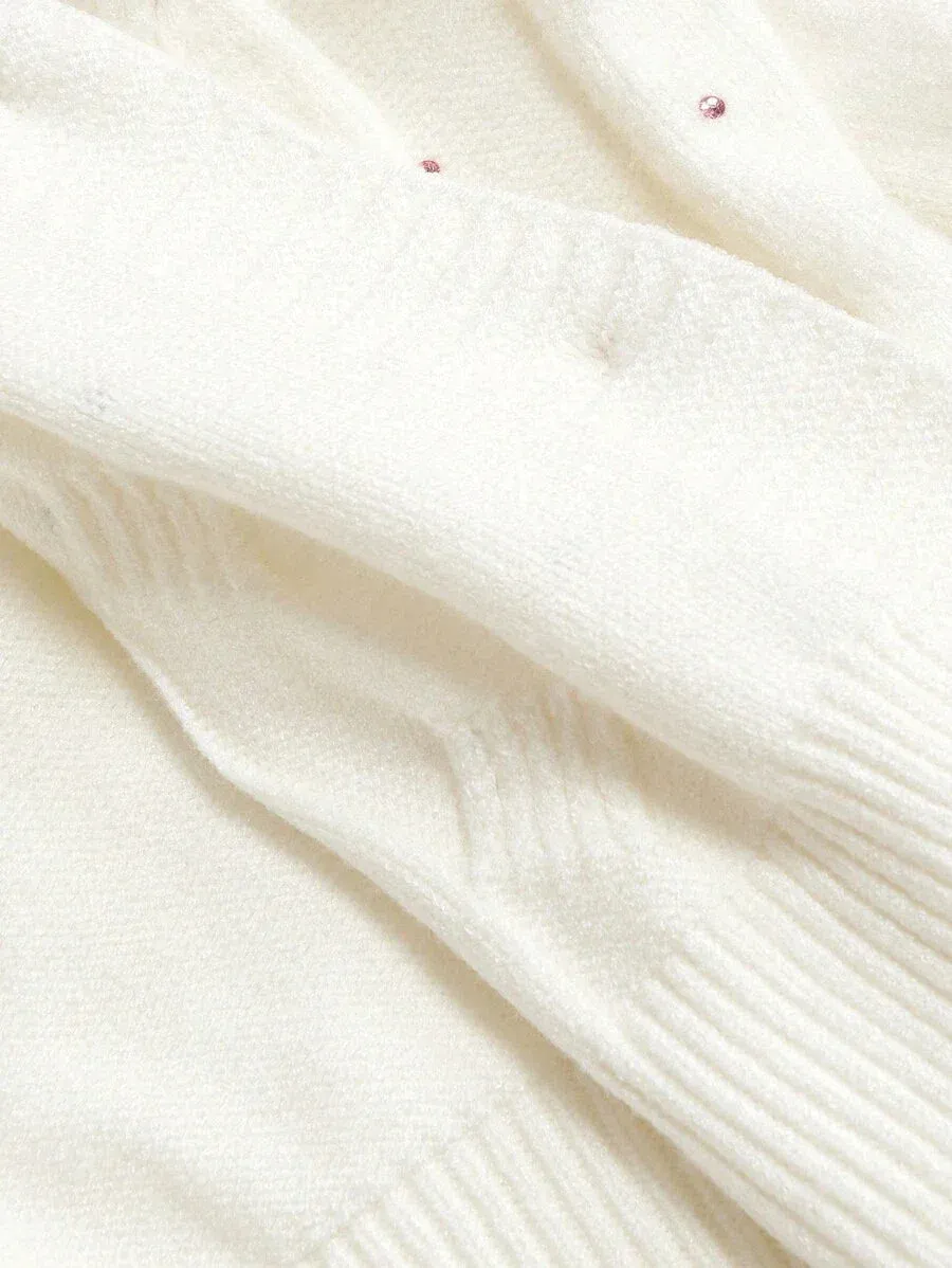 Allison Sparkling Knit Cardigan with Embroidered Detail in White
