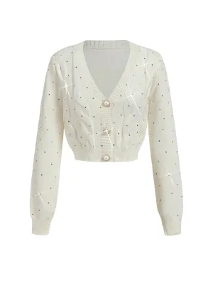 Allison Sparkling Knit Cardigan with Embroidered Detail in White