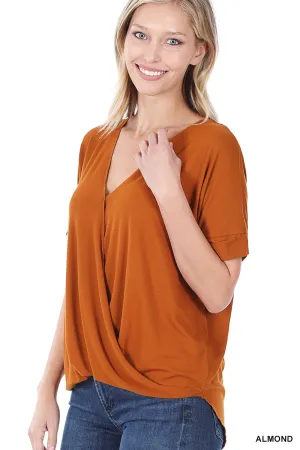 Almond Crepe Layered Draped Front Zenana Top 11/17/24 8649