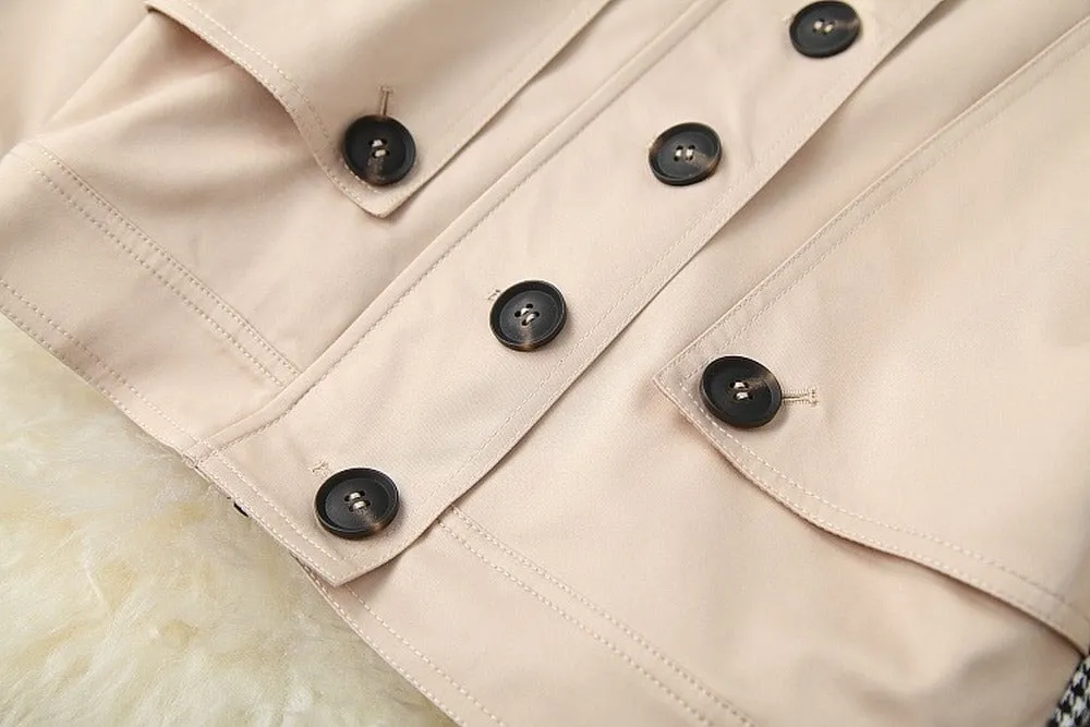 Apricot Splicing Houndstooth Single-breasted Coat Jacket Skirt Two-piece Set