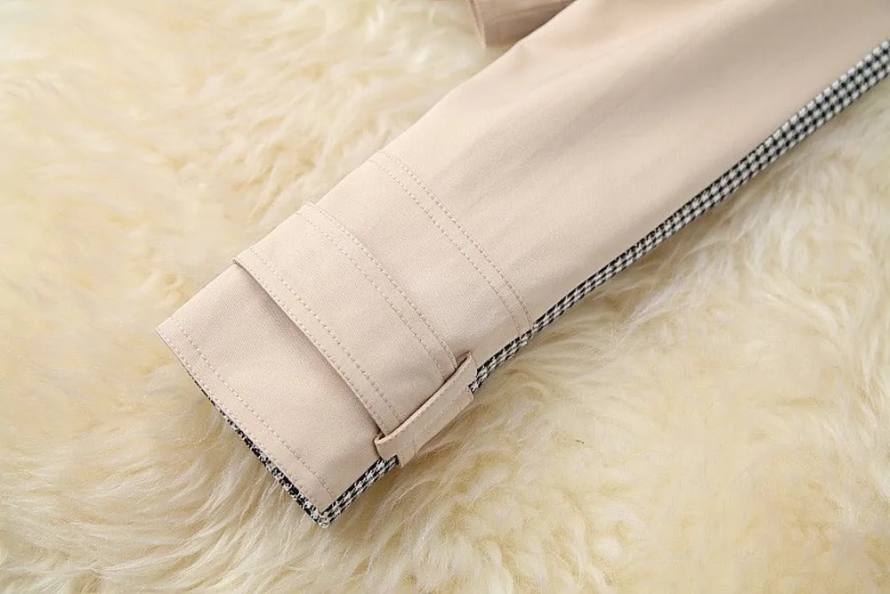 Apricot Splicing Houndstooth Single-breasted Coat Jacket Skirt Two-piece Set