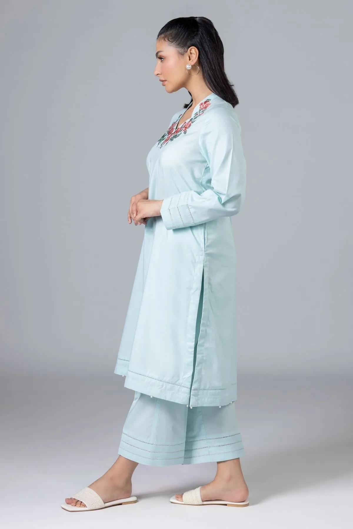 Aqua Blue Embroidered Pakistani Salwar Kameez Style Party Salwar Suit