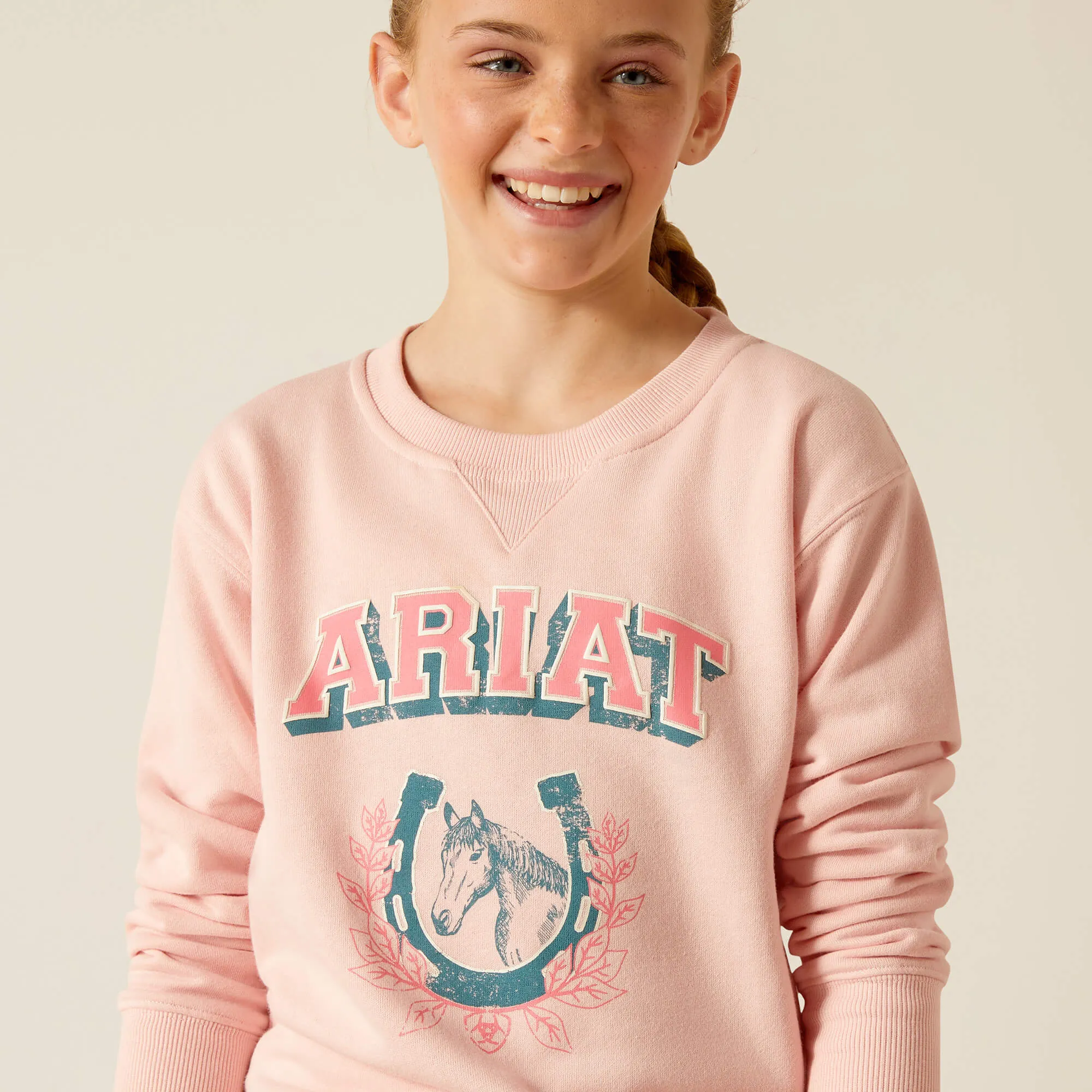 Ariat Girls Pink College Horse/Horseshoe Sweatshirt