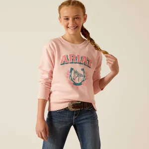 Ariat Girls Pink College Horse/Horseshoe Sweatshirt