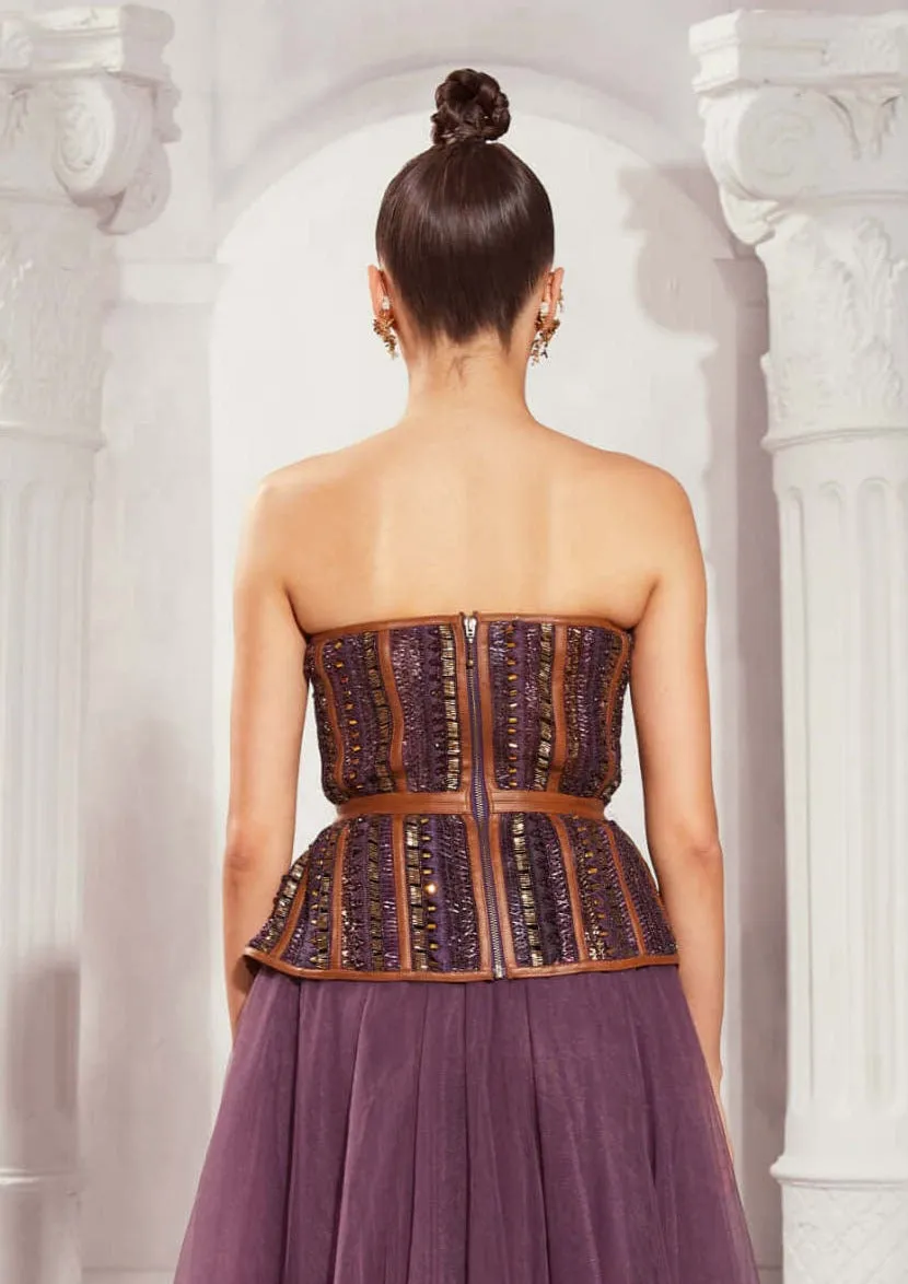 Aubergine embroidered corset