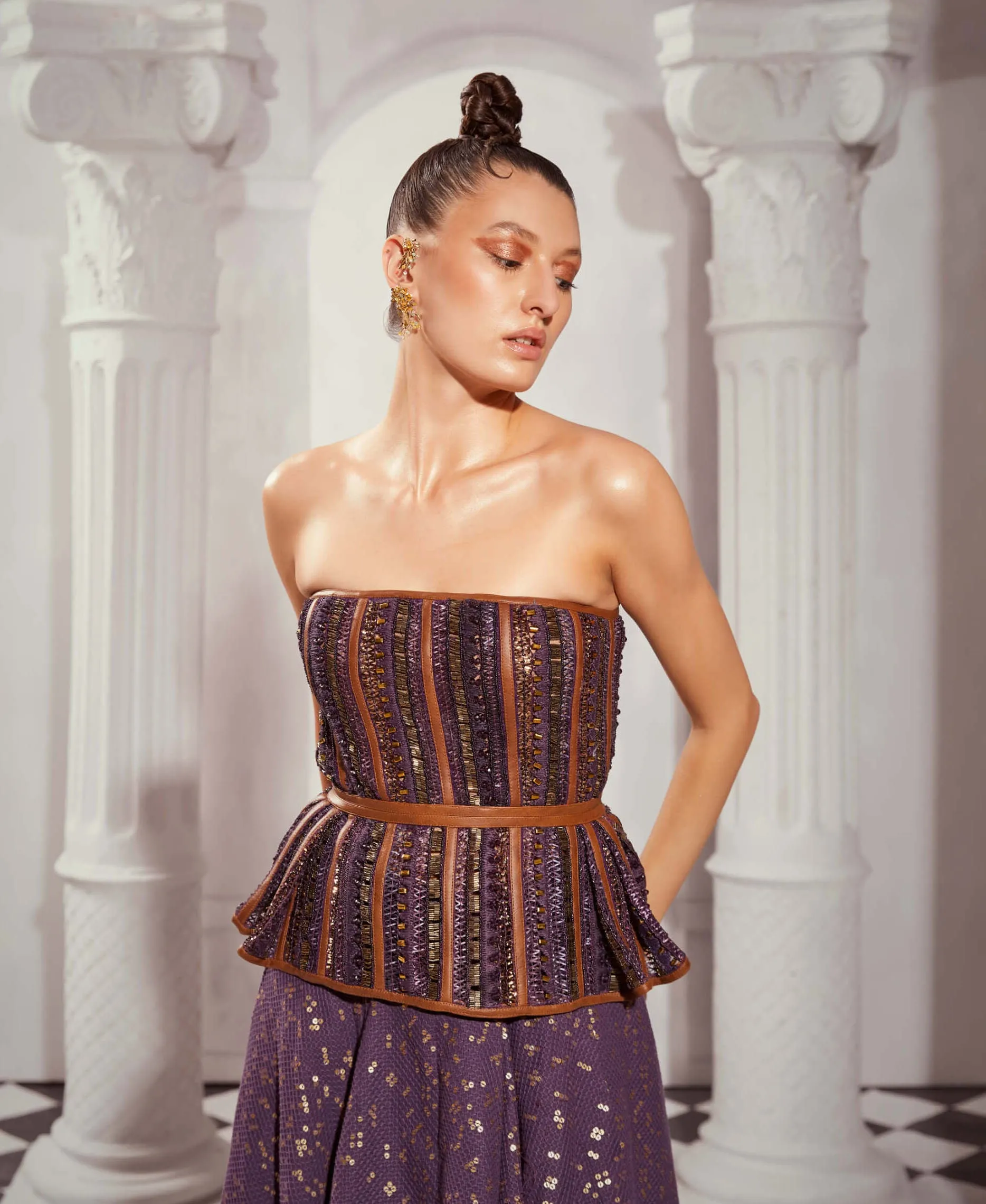 Aubergine embroidered corset