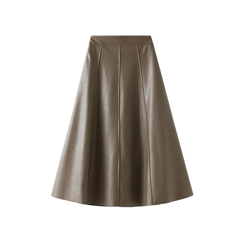 Autumn and Winter High-waisted Mid-length PU Leather Skirt for Women
