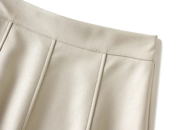 Autumn and Winter High-waisted Mid-length PU Leather Skirt for Women
