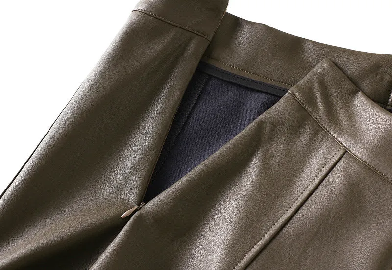 Autumn and Winter High-waisted Mid-length PU Leather Skirt for Women