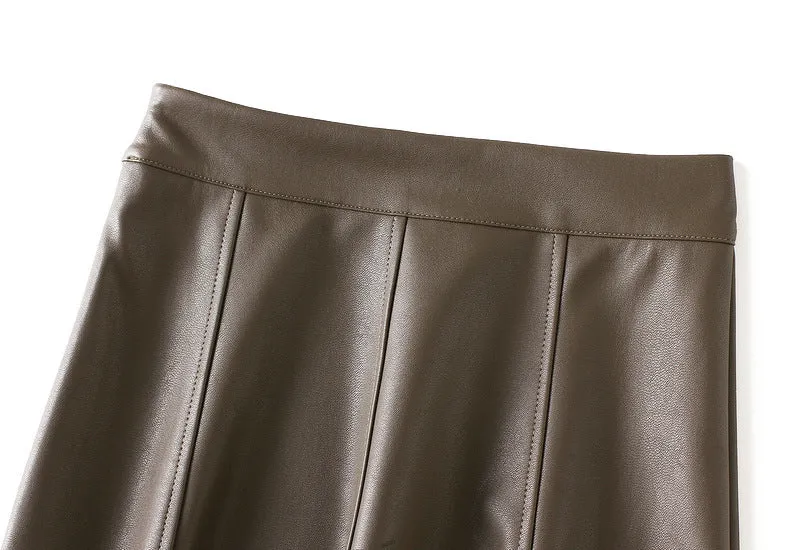 Autumn and Winter High-waisted Mid-length PU Leather Skirt for Women