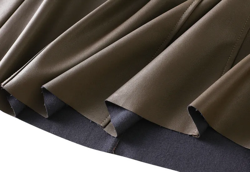 Autumn and Winter High-waisted Mid-length PU Leather Skirt for Women