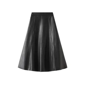 Autumn and Winter High-waisted Mid-length PU Leather Skirt for Women