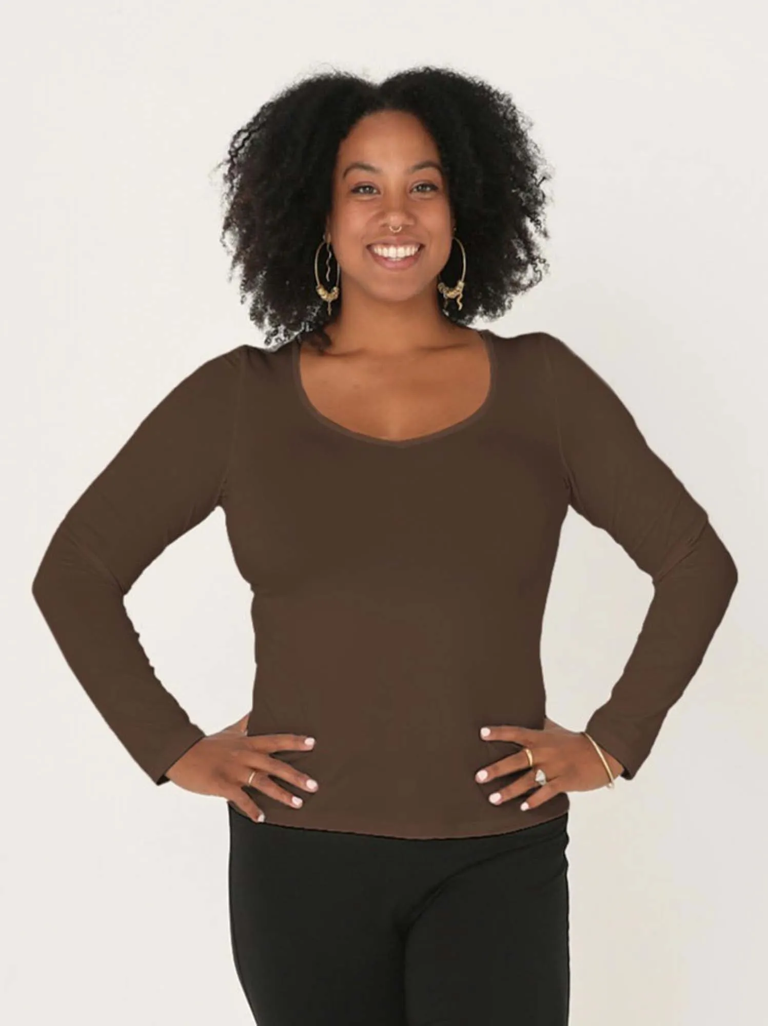 Bamboo V Neck L/S Tee - Cocoa