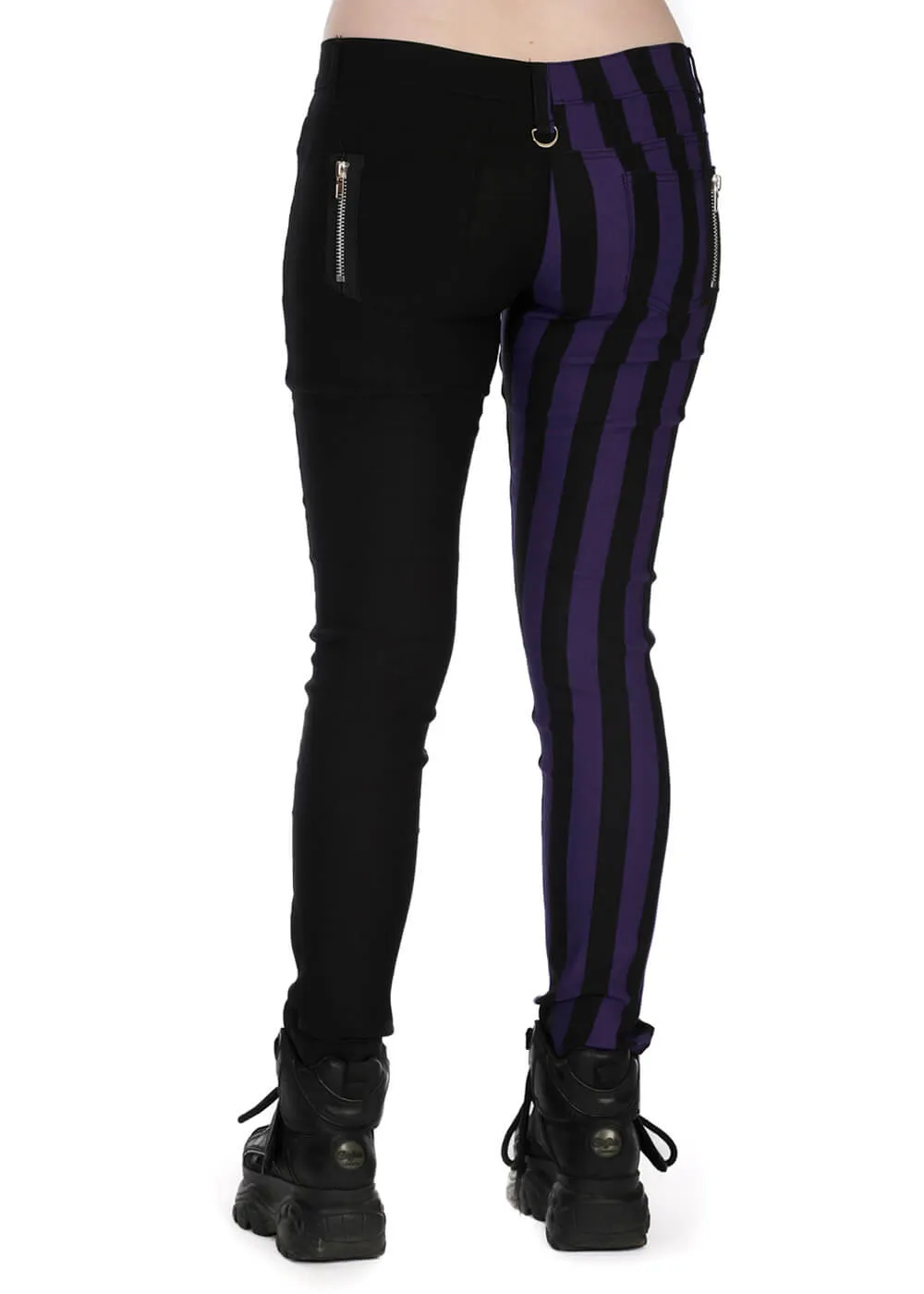 Banned Alternative Damage Striped Trousers Violet Black