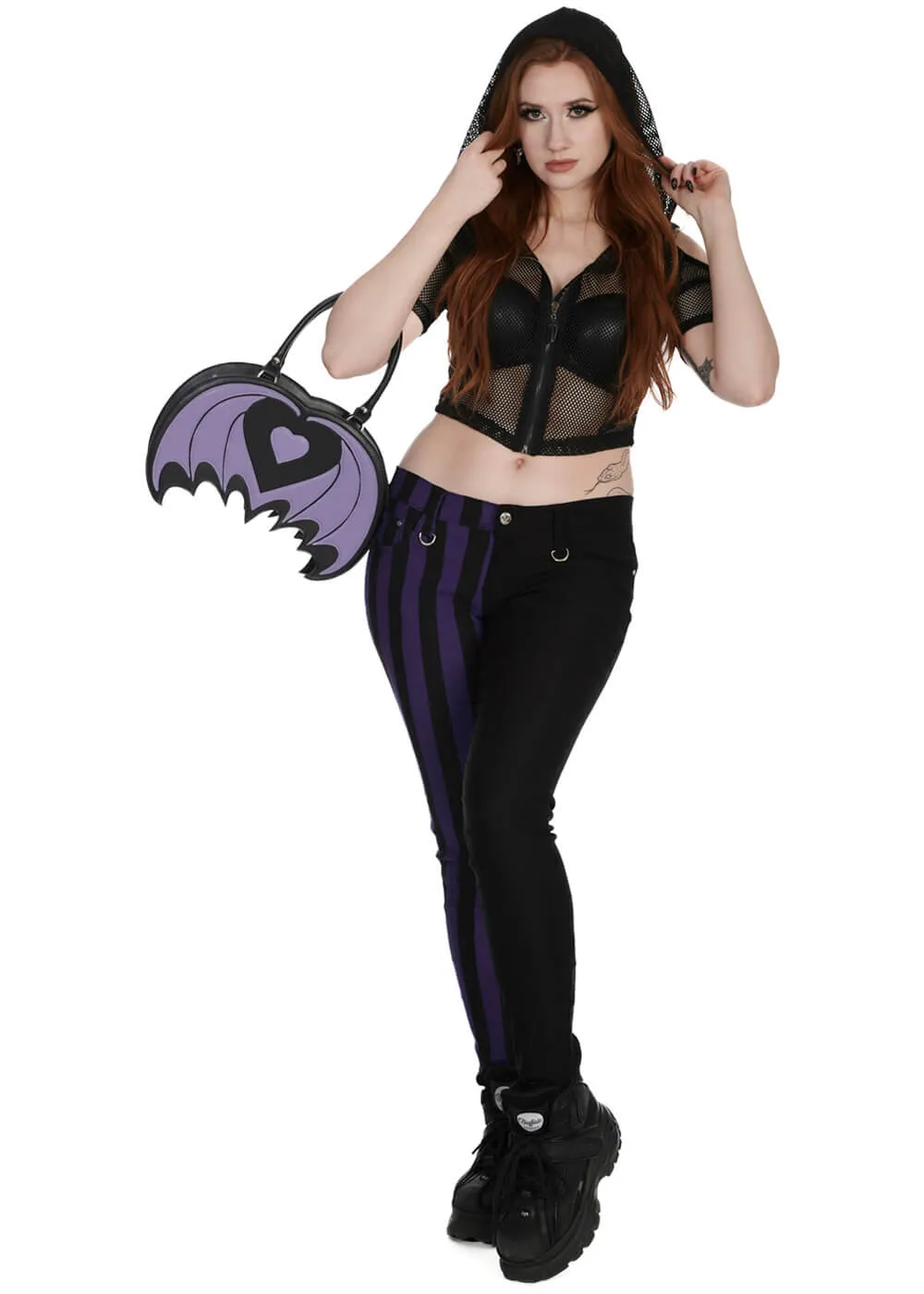 Banned Alternative Damage Striped Trousers Violet Black
