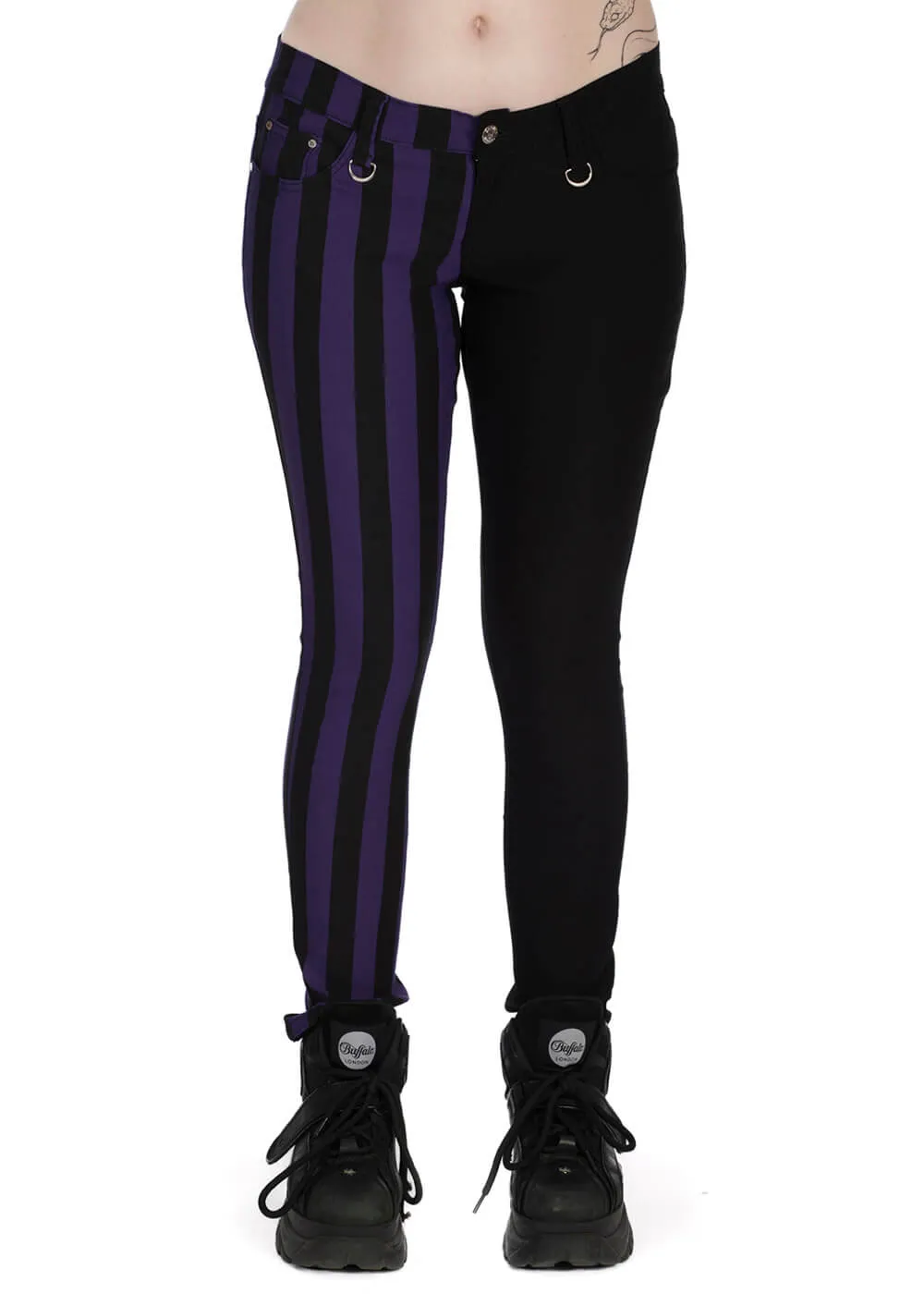 Banned Alternative Damage Striped Trousers Violet Black