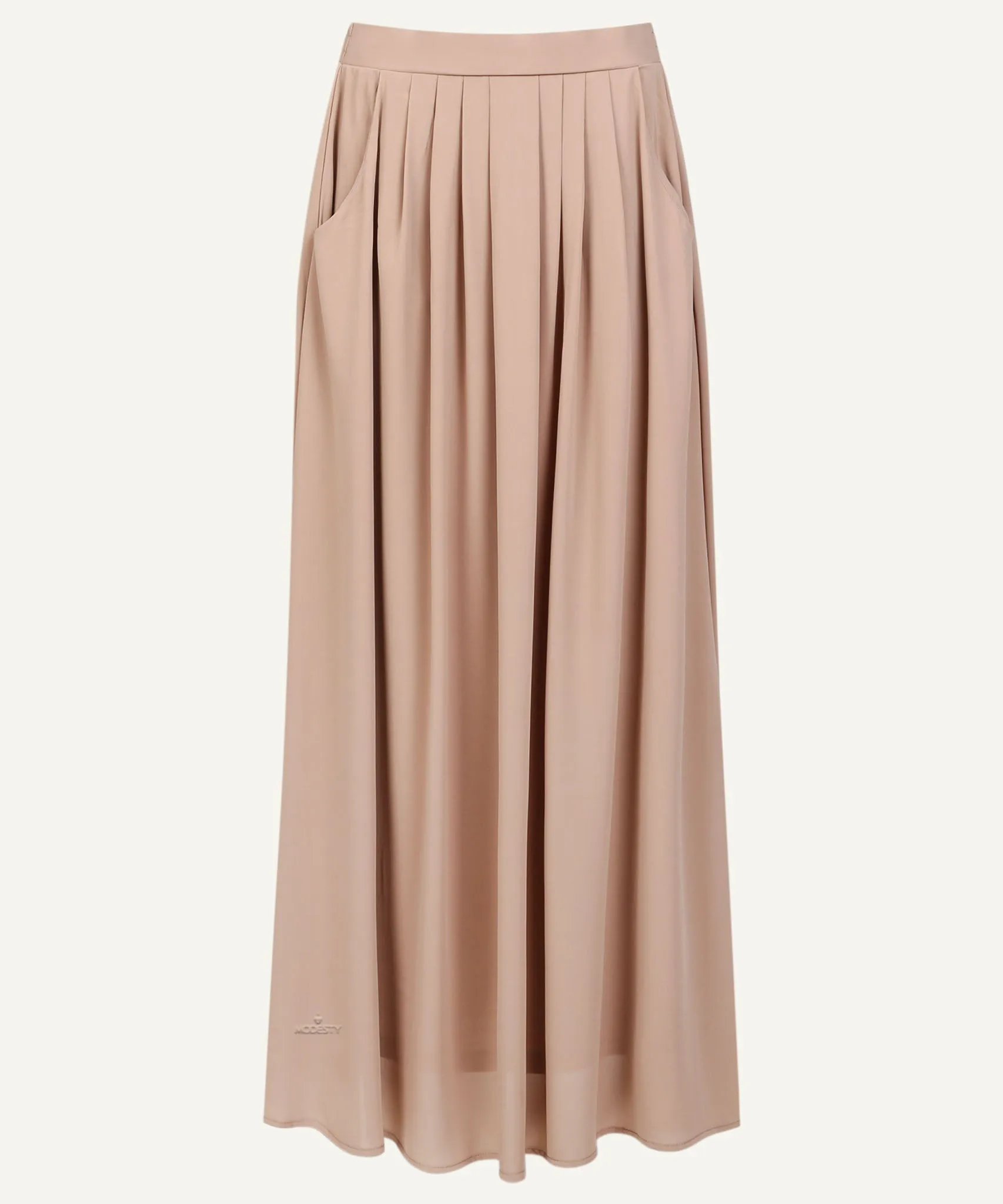 Basic Beige Pleated Chiffon Maxi Skirt