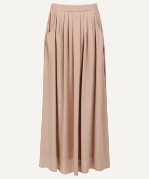 Basic Beige Pleated Chiffon Maxi Skirt