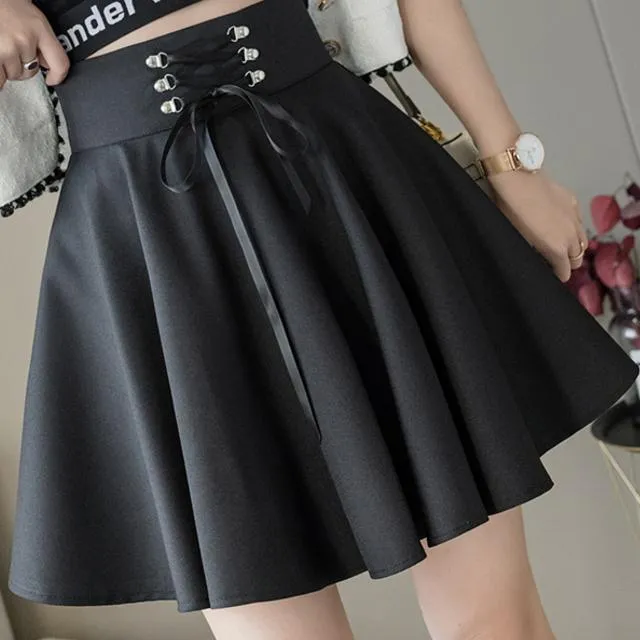 Basic Versatile Flared Casual High Waisted Mini Skirt