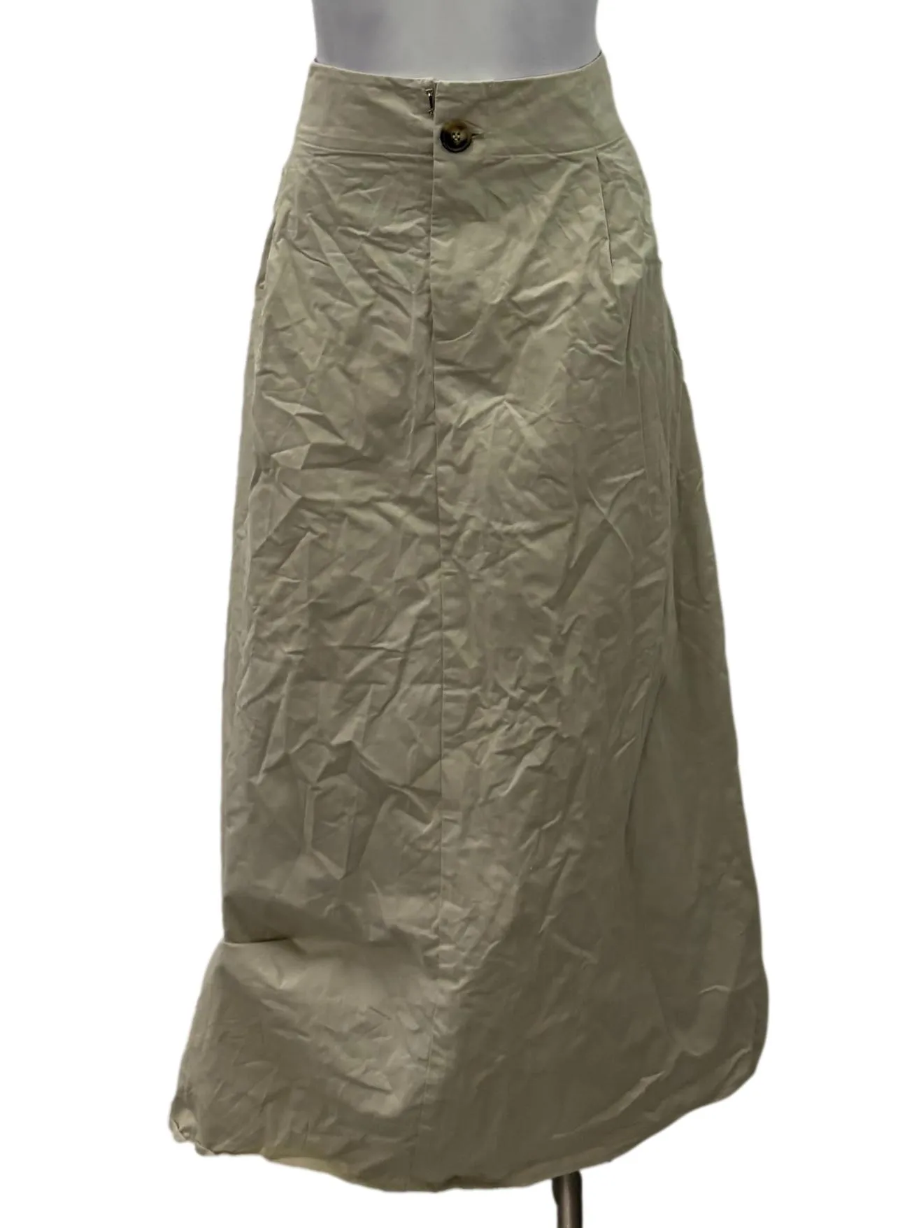 Beige Khaki Button Midi Skirt LB
