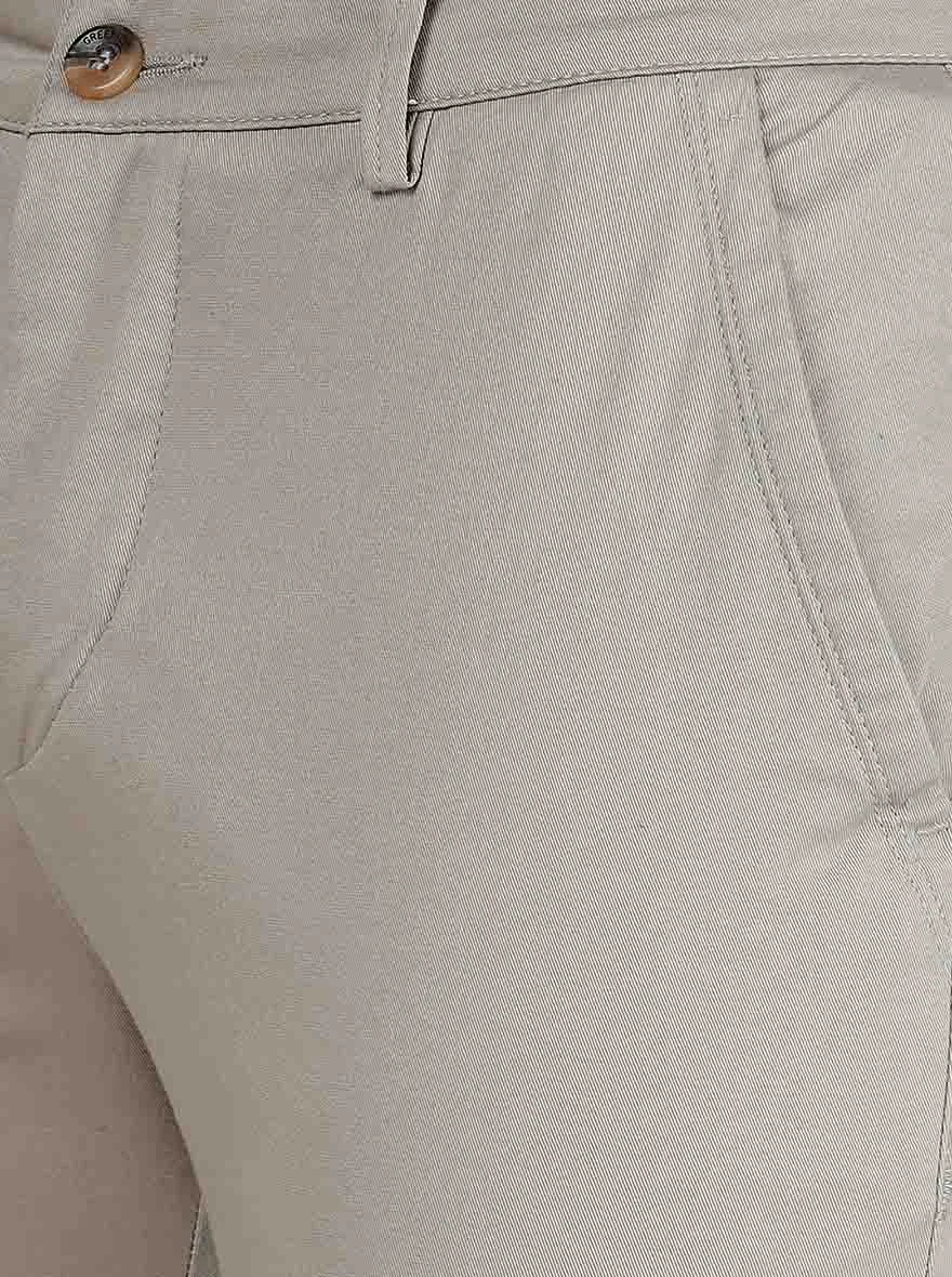 Beige Solid Super Slim Fit Casual Trouser | Greenfibre