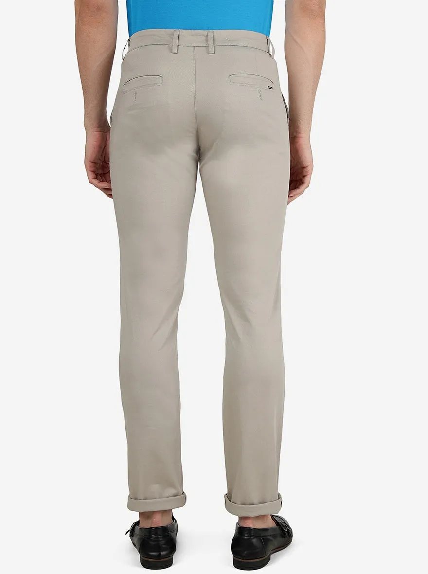 Beige Solid Super Slim Fit Casual Trouser | Greenfibre