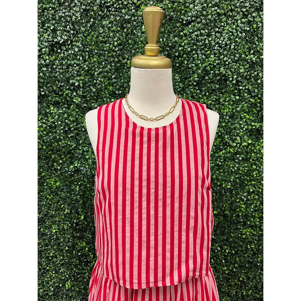 Bella Red Stripe Sleeveless Top