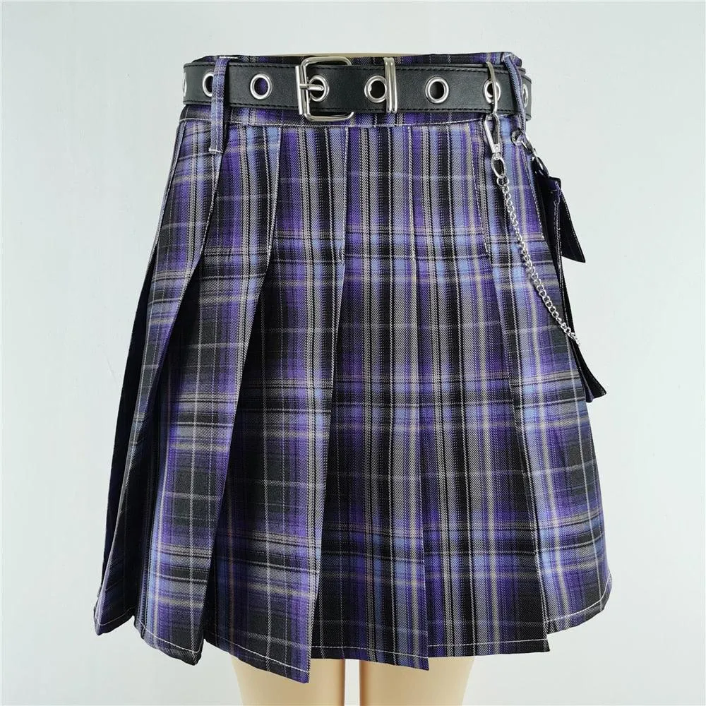 Belt Pleated High Waisted Mini Skirt