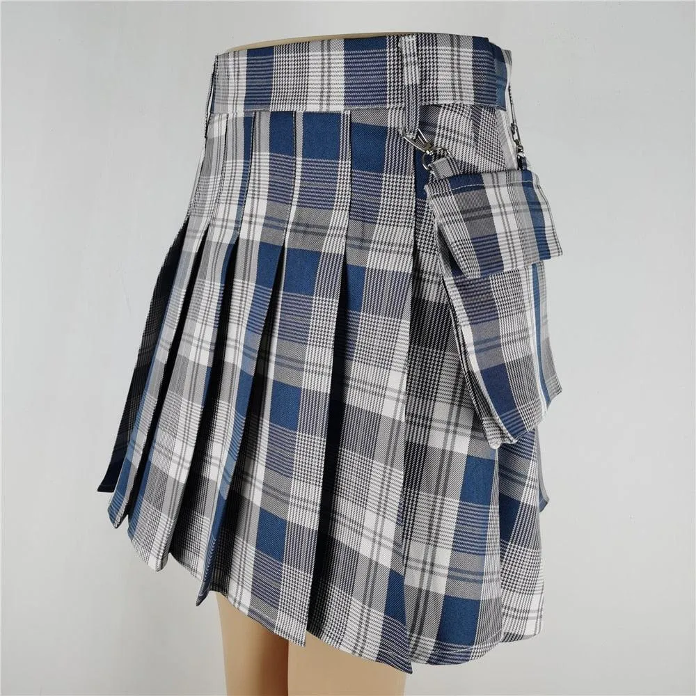 Belt Pleated High Waisted Mini Skirt