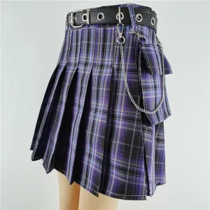 Belt Pleated High Waisted Mini Skirt