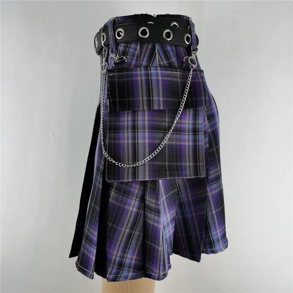 Belt Pleated High Waisted Mini Skirt