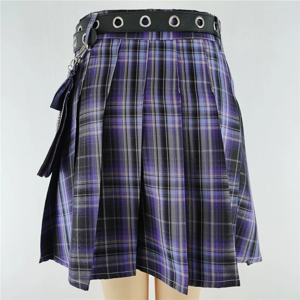Belt Pleated High Waisted Mini Skirt