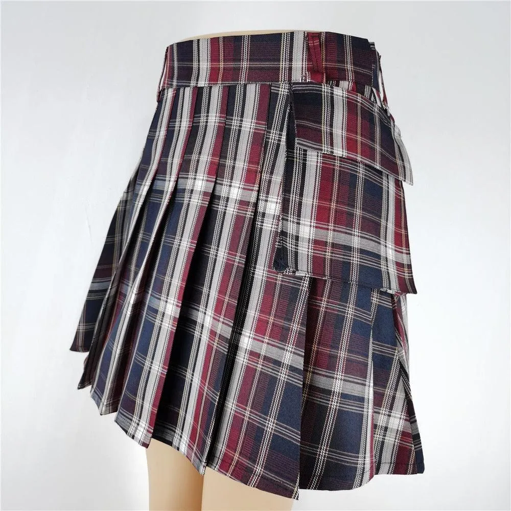 Belt Pleated High Waisted Mini Skirt