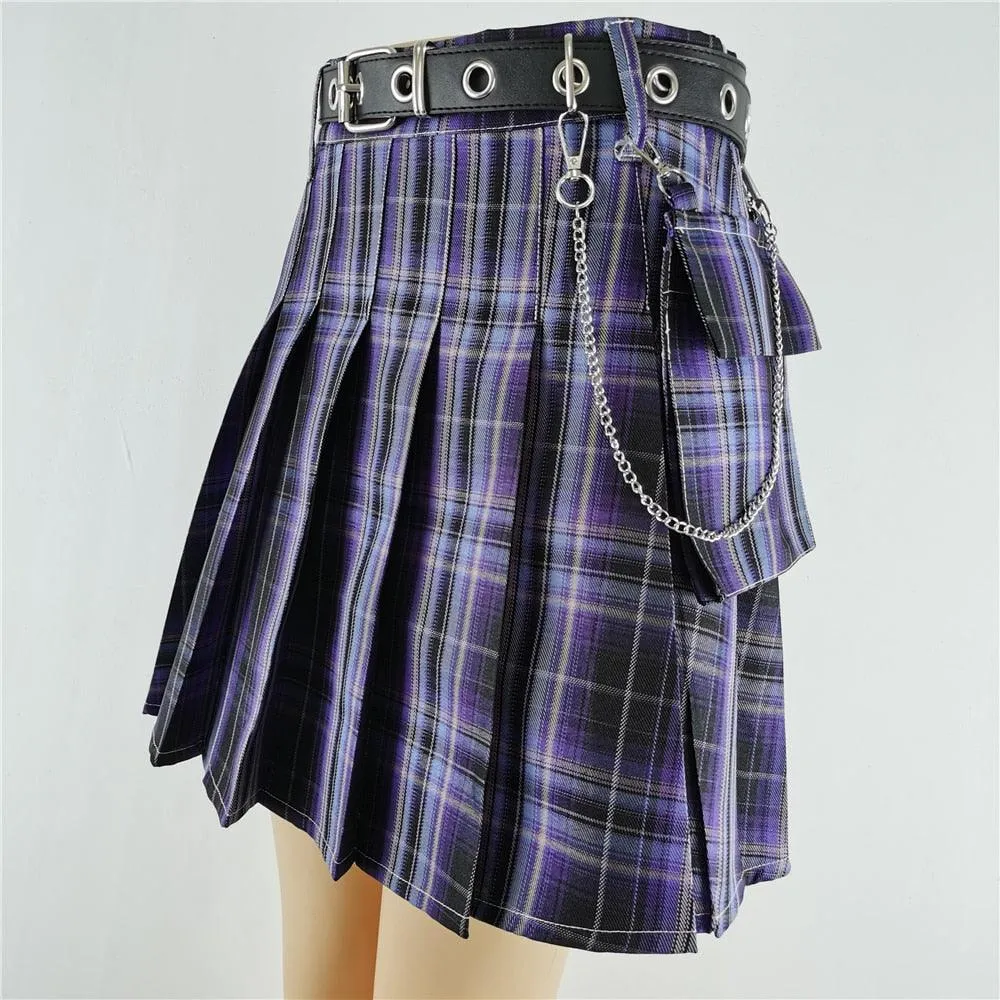 Belt Pleated High Waisted Mini Skirt