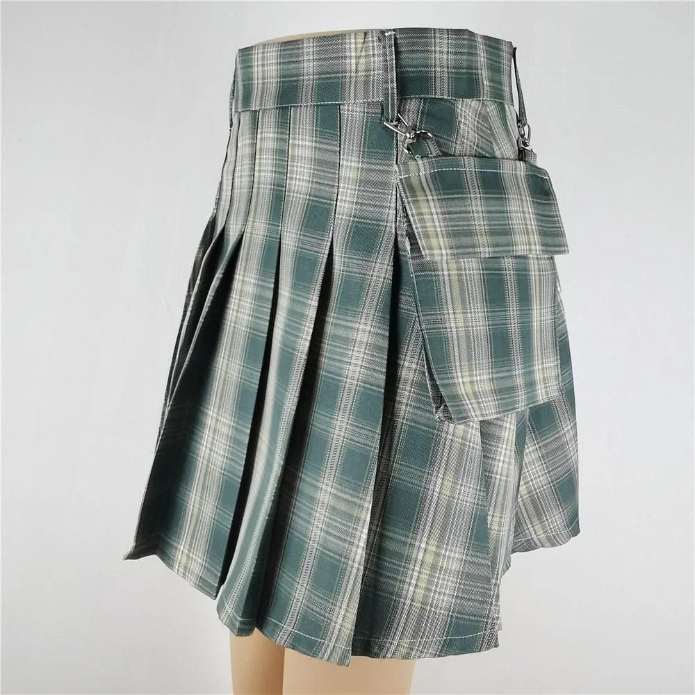 Belt Pleated High Waisted Mini Skirt