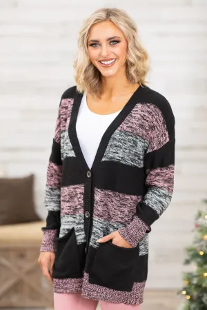 Black and Pink Melange Colorblock Cardigan